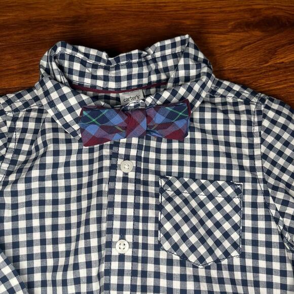 NEW Carters Outfits, Plaid Flannel and Plaid Button Down with Bow Tie 24 Months - Picture 5 of 6